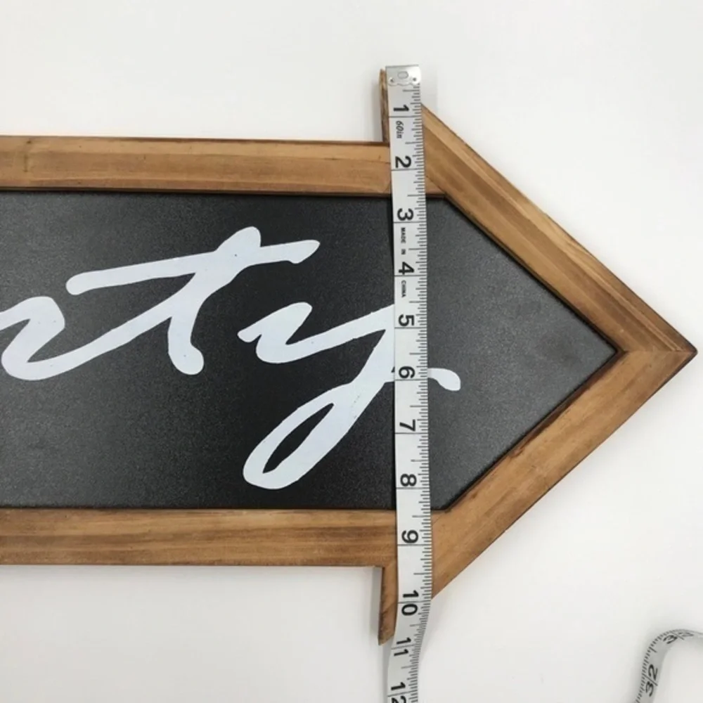Party Arrow Sign Black with Wood Trim